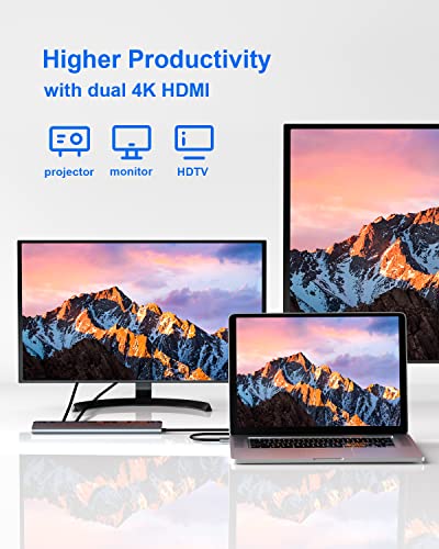 Image of USB C Docking Station Dual Monitor with Power Adapter: NewQ 12-in-1 Thunderbolt 3 | 4 Dock, Dual 4K HDMI, 4 USB, Audio, Ethernet, SD /TF Slot, 18W PD Out, for Mac, HP, Dell, Lenovo, Surface, Asus, Acer