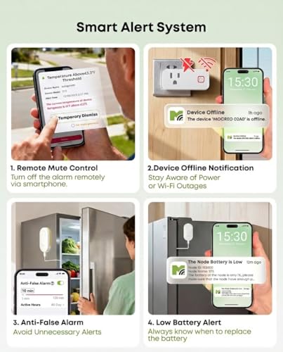 Image of MOCREO WiFi Freezer Thermometer with Alarm, Wireless Refrigerator Temperature Sensor with Remote App Notification, Email Alert, 2 Years Free Data Export, for Home Kitchen Fridge Hot Tub
