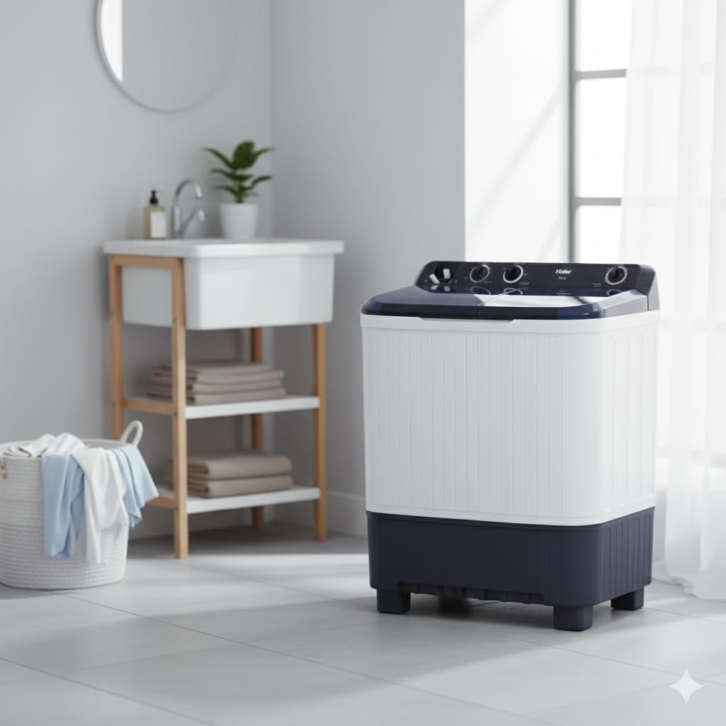 Hai.er Twin Tub Washing Machine, 10 kg Capacity, 2 Programme, Air Dry Function, White HTW100-1217 2026
