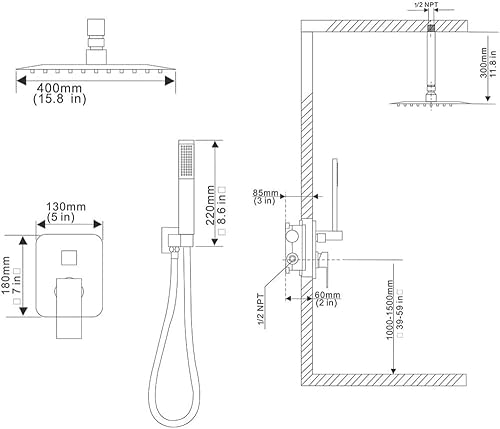 Miniatura 13 de Sistema de ducha de níquel cepillado para baño, cabezal de ducha de lluvia de 12 pulgadas, montaje de techo con ducha de lujo de mano de alta Níquel