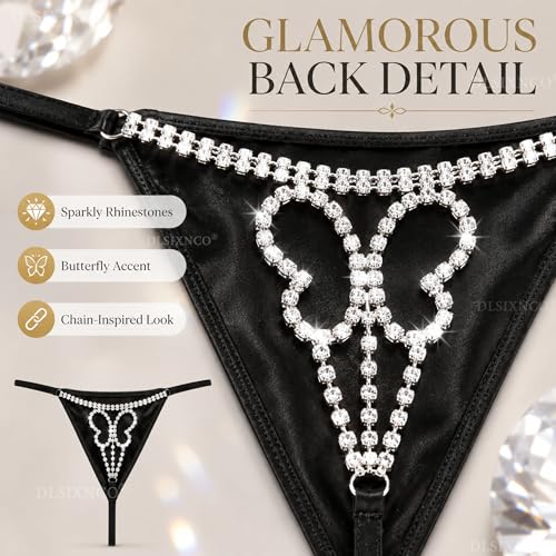 Image of Chain Thong Underwear for Women, Adjustable Rhinestone Panties | Adjustable waist strap, rhinestone chain design, G string underwear style, sparkly body jewelry for party clubwear outfits