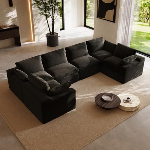 Image of Novilla 133.8 inch Modular Cloud Couch, Modern Sectional Sofa with Smarts Coil Support, Chenille Fabric, Upholstered Couch for Living Room Apartments Bedroom, No Assembly, 6 Seater, Dark Grey