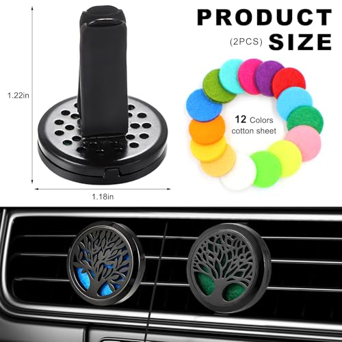 Image of KVAEY 2PCS 30mm Car Diffuser Vent Clips, Tree of Life Aromatherapy Essential Oil Diffuser Locket with 12 Felt Pads, Stainless Steel Car Diffuser Locket Air Freshener (Style 5)