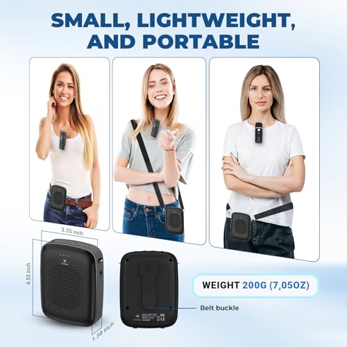 Image of WinBridge A006 Voice Amplifier with Wireless Lapel Microphone 15W | Bluetooth Clip-On Mic for Teachers, Yoga & Tour Guides, 49 ft Wireless Range, Bluetooth Audio, USB Playback, 15 hr Battery