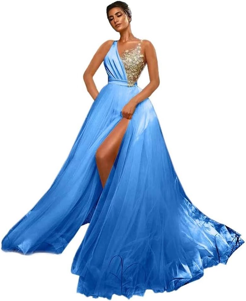 3D Flower Lace Appliques Prom Dresses for Women 2024 Tulle Ball Gown Formal Satin A-Line Evening Party Dress JS0028