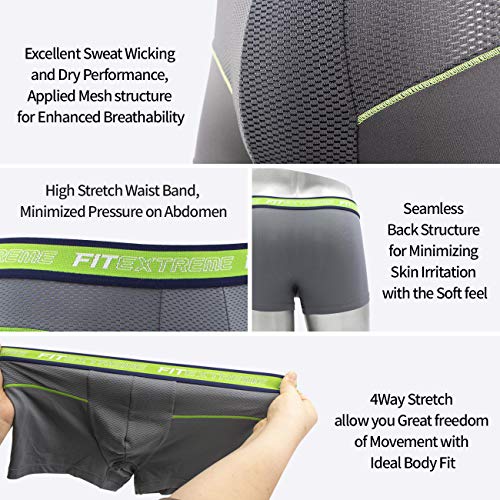 FITEXTREME Mens 5 Pack Cool Sporty Performance Stretch Short Boxer Briefs M