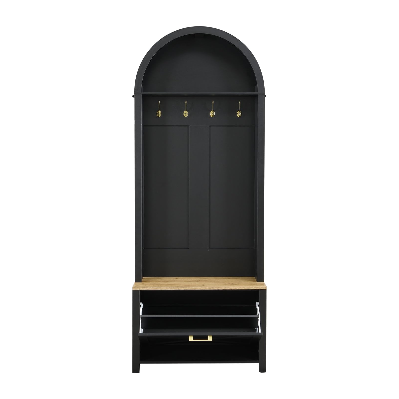 Ensemble de vestiaire Armoire multifonctionnelle avec étagère à Chaussures, Compartiments de Rangement et Crochets ; Meuble de Rangement Moderne doté d'une Base en Fer Robuste (Black)