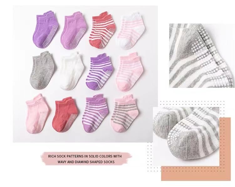 Multicolor Cotton Anti-Slip Grip Socks for Toddlers and Kids, Set of 63