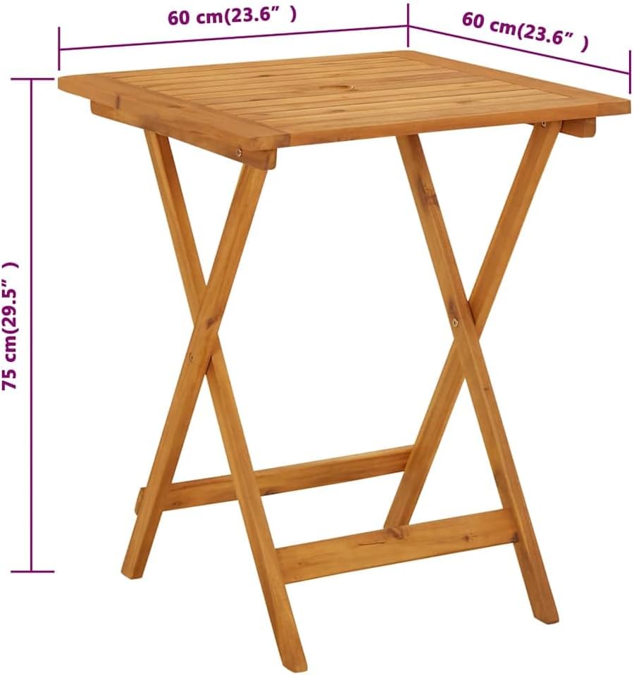 Garden Table Natural Wood Small Foldable Solid Acacia Wood Square Patio Table Outdoor Bistro Table Small Dining Table for Patio Side use