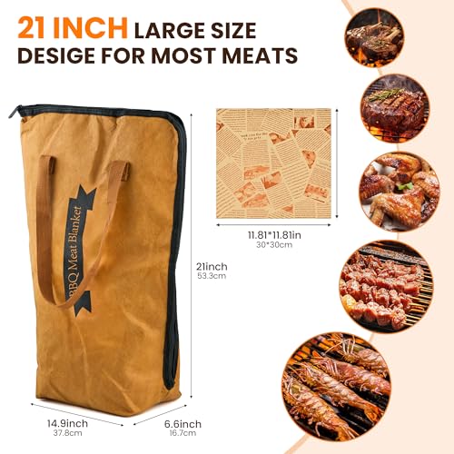 Image of BBQ Blanket for Resting Meat, 21 inch BBQ Meat Blanket Insulation Bag with 50 Butcher Paper, Reusable Water and Oil Proof, Meat Blanket for Brisket, Pork Shoulder, Turkey, Gift for Men, Father's Day