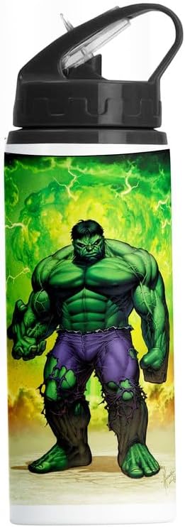 Compatible Print with Hulk Sipper Water Bottle Anime Printed Straw Bottle for Boys Girls & School (BLKN-301)