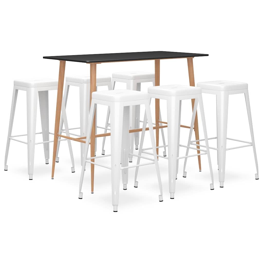 7-TLG. Bar-Set Schwarz Weiß mit Bartisch & 6 Barhockern