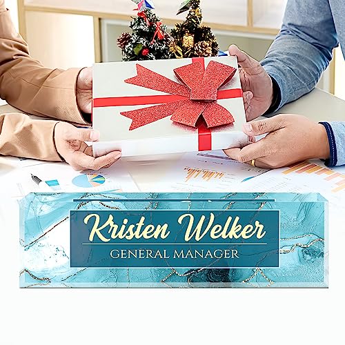Image of Name Plate for Desk, Desk Name Plate Personalized, Cyan Office Decor for Women Men, Acrylic Desktop Accessories, Office Gifts for Boss Nurse Teacher Coworker, Employee Appreciation Gift (Cyan Coast)
