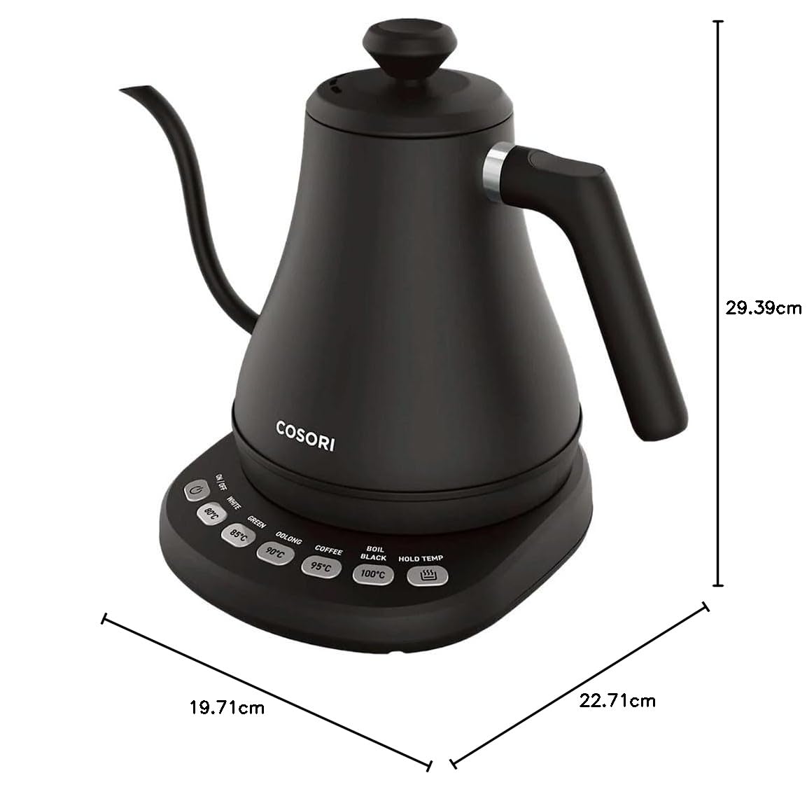 COSORI Wasserkocher Edelstahl Schwanenhals, 0,8 Liter, mit Temperatureinstellung, 80℃ bis 100℃, Warmhaltefunktion für 60 Min, Anthrazitfarben