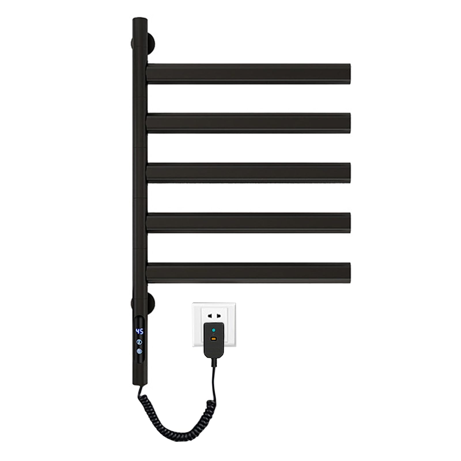 Toallero eléctrico de acero inoxidable, radiador de pared con barras giratorias de 180°, temperatura ajustable, función de temporizador, elegante calentador de toallas de baño negro