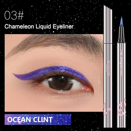 Image of CHARMACY New Chameleon Liquid Eyeliner, Liquid Glitter Eyeliner, Highly Pigmented, Metallic MultiColor Shifting waterproof Eyeliner, Ultra-Fine Tip, Longwearing, Smudge-proof (A03 Twilight Shimmer)