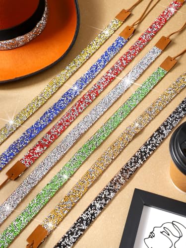 Image of XunYee 8 Pcs Rhinestone Cowboy Hat Bands for Women Adjustable Western Diamond Bling Hat Belt for Men Cowgirl Panama Straw Cap