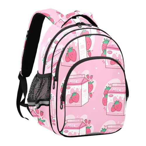 Carton Strawberry Milk Backpack for Kids Elementary School Bag Boys Girls Bookbag Travel Backpack Daypack2
