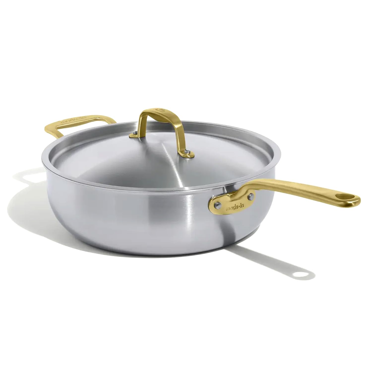 Made In Cookware - 5 Quart Stainless Steel Saucier Pan (Antique Brass Handle) - 5 Ply Stainless Clad - Professional Cookware - Crafted in Italy - Induction Compatible