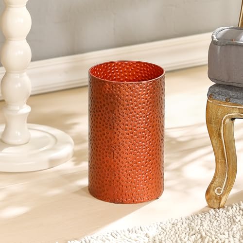 Image of Hand-Hammered Antique Copper Metal Trash Can, Small Decorative Wastebasket for Bathroom, Bedroom, Office, Kitchen & Dorm - Durable Round Garbage Bin, 7 inch W X 7 inch L X 12 inch H