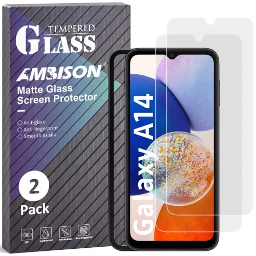Ambison 2Pack Matte Screen Protector Designed For Samsung Galaxy A14 5G ，Easy To Install ，Bubble-Free, Anti-Glare & Fingerprints, 9H Tempered Glass For Galaxy A14 5G Screen Protector (6.6 Inch) #TOP15