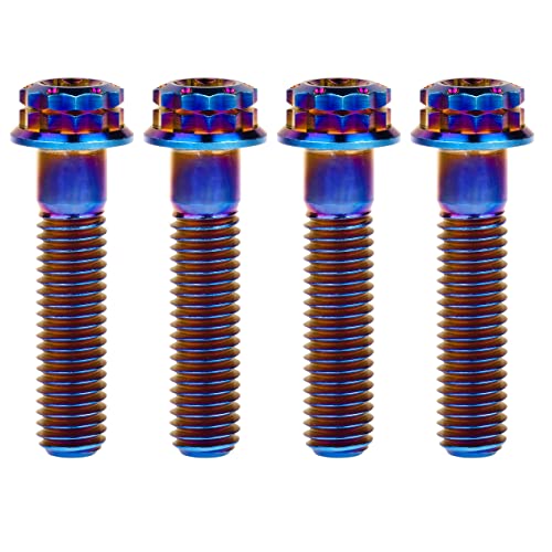 Image of Titanium Flange 12 Point Head M8 x15 20 25 30 35 40 45 50 55 60 65mm Screw Bolt Pack of 4 (M8x35mm, Burning Blue)