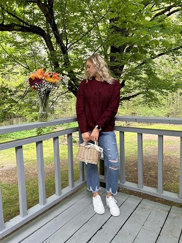 Image of Zeagoo Cable Knit Sweater Women Crewneck Long Sleeve Sweater 2024 Fall Chunky Vintage Pullover Tops