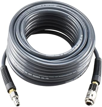 PVC Reinforced Air Compressor Hose Grey with 1/4" Europe Steel Quick Coupler and Plug Fittings, 15m Length
