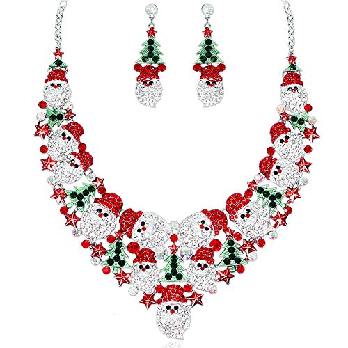 Luxury Statement Bib Necklace Earrings Santa Claus Christmas Element Party Costume Jewelry Set Xmas Gift for Women