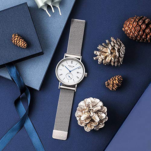 Image of FEICE Men's Automatic Watch Mechanical Watch Minimalist Bauhaus Casual Watches for Men Analog Stainless Steel Leather Band Waterproof #FM201 (Sliver)