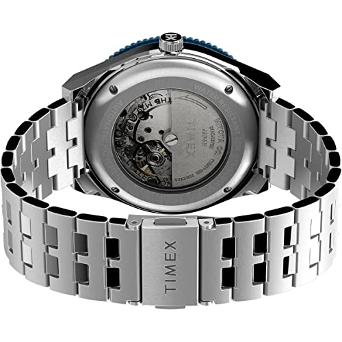 Image of TIMEX Q Analog Watch for Man with Blue Round Dial & Silver Stainless Steel Bracelet Band Water Resistant Men's Wrist Watches - TW2V25100