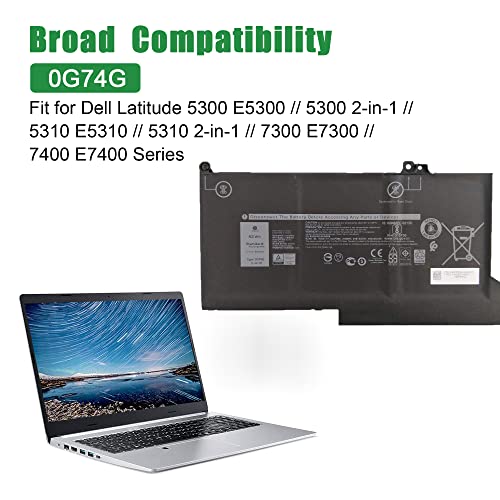 Image of 0G74G 02PFPW Laptop Battery Replacement for Dell Latitude 5300 5310 7300 7400 P97G P97G001 P97G002 P96G P96G002 P96G003 P99G P99G001 P100G P100G001 Series OG74G 2PFPW 11.4V 42Wh 3500mAh