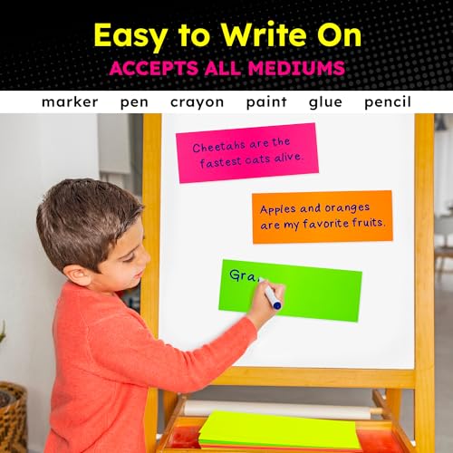 Image of Hygloss Small Poster Board 4x11 - 50 Assorted Neon Color Bulk Pack - 10 Pt. Thickness Colored Poster Board Paper for Projects, Flash Cards, Signs - Posterboard Multipack 4 inch x 11 inch