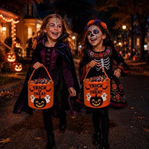 Oeyliz Halloween Candy Bucket Large Halloween Trick or Treat Orange Basket - image 5