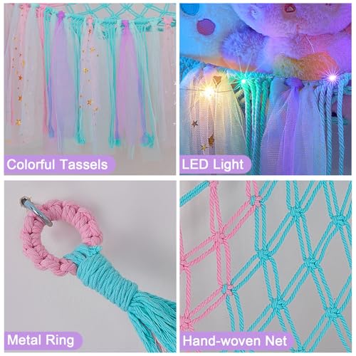 Image of FIOBEE Stuffed Animals Net LED Light Toy Hammock for Kids Bedroom Storage
