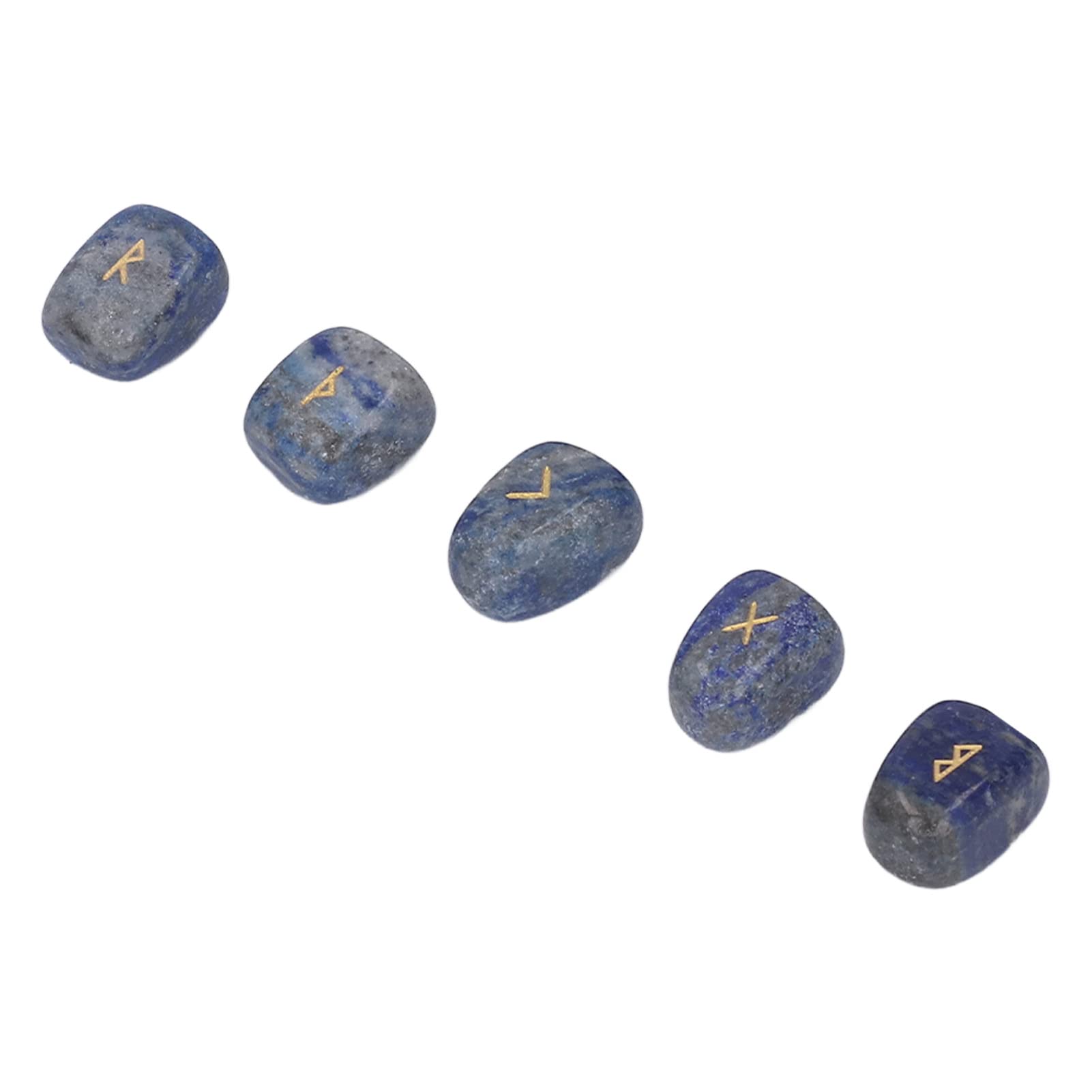 25 piedras de runas naturales grabadas con alfabeto rúnico Elder Futhark con letras doradas para adivinación, juego de 24 runas y 1 piedra original en bolsa de almacenamient (Lapislázuli)