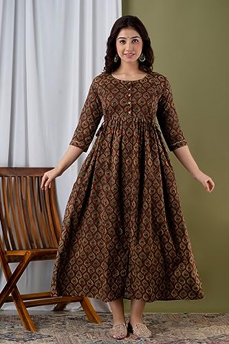 Image of Women's Feeding Kurta Cotton | Floral Anarkali Pregnancy Kurta with Nursing Zipper | Pre & Post Partum | Maternity Dresses | Mom to Be Gift