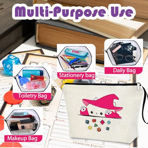 DnD Gift Cat Throwing Dice Dungeon Master Gift DnD Holding Zipper Bag Cosmetic Pouch Gamer Dice Bag Tabletop RPG Tabletop Games Role Playing Decoration for Girl Women3