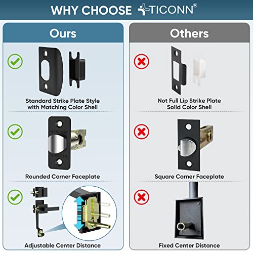 Image of TICONN Double Front Door Handle Set, Heavy Duty Square Door Lever and Single Cylinder Deadbolt Combo for Side by Side Entrance Exterior Doors (Matte Black)
