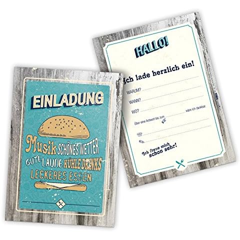 itenga 12 x Postkarte Einladung BBQ Retro Grillparty Geburtstag Burger Vintage 50s 60s DIN A6 hoch Cover