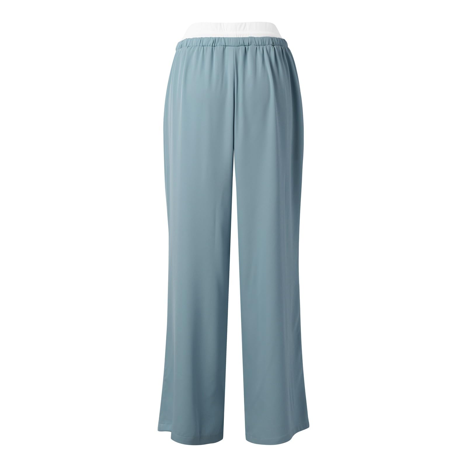 Pantalon Femme Large Décontracté Taille Haute Fluide Coupe Droite avec Cordon Contrasté Et Poches Style Casual Confortable pour Été Voyage