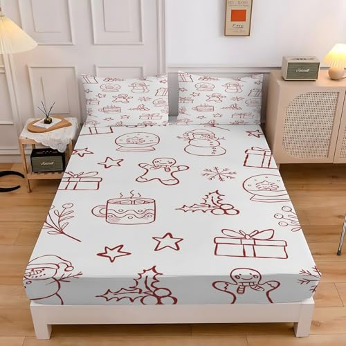 贈り物シーツシングルジンジャーブレッドマンベッドカバー柔らかい通気性マイクロファイバー 3点セット防ダニ高反発 吸水 速乾 抗菌 防臭 防ダニと 2 枕カバー43x63 cm着脱簡単 丸洗い可能 マットレスカバー100x200x30 cm