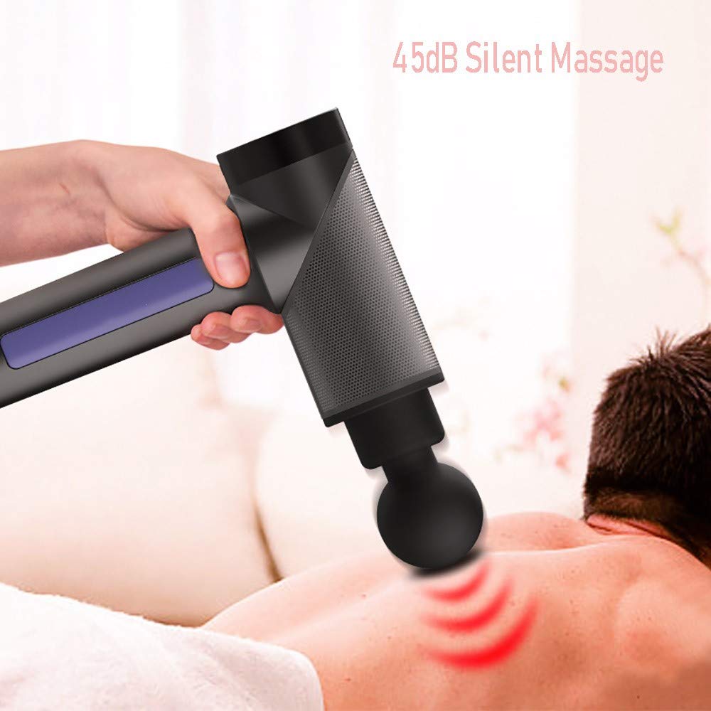 Pistola de Masaje Muscular y de Tejido Profundo de Mano, Pistola de Fascia de relajación Muscular inalámbrica súper silenciosa portátil con 4 Cabezas de Masaje