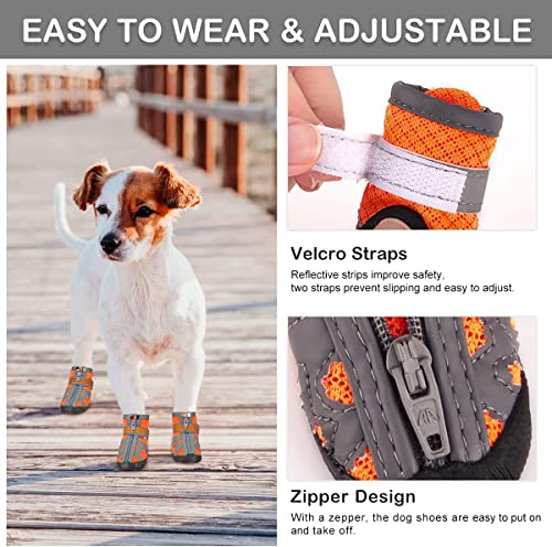 Image of KUTKUT Shoes for Hot Pavement Hardwood Floor, Breathable Booties for Small Medium Dogs With Reflective & Adjustable Strap Zipper, Anti Slip Paw Protection Boots (Size: 5)