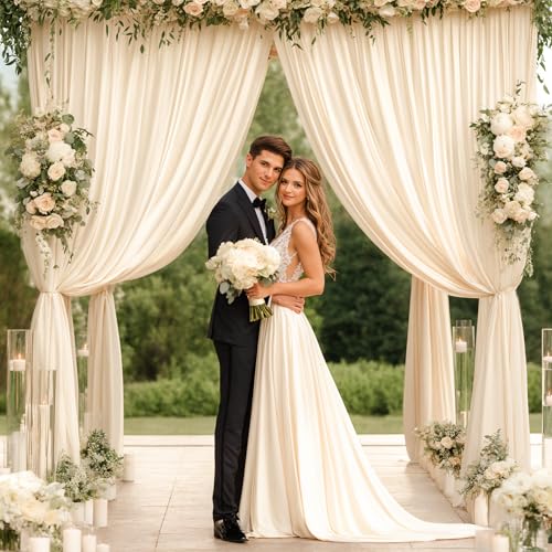 Image of 30x10ft Champagne Backdrop Curtain for Wedding Parties Wrinkle Free Fabric Champagne Drapes Backdrop Decoration for Baby Shower Birthday Photography Decoration 6 Panels, 5ft x 10ft