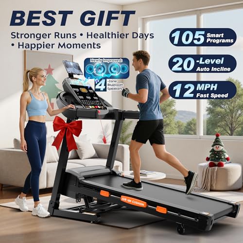 Image of Treadmill for Home with Automatic Incline, Bluetooth Connectivity, 20-Level Incline, 12 MPH Speed, 400 LBS Capacity & Extra-Large Step Counter