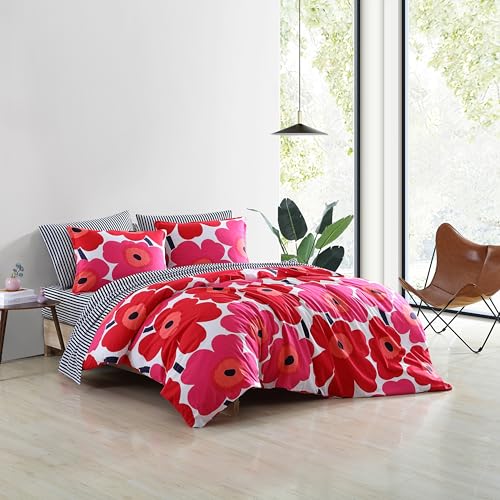Image of Marimekko - Duvet Cover Set, Cotton Bedding with Matching Shams & Button Closure, All Season Home Decor (Unikko Red, Full /Queen)