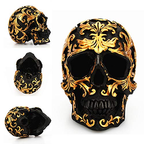 XDDQ Simulation Créative Or Tête De Squelette Décoration en Résine Dorée Crâne Figurine Sculpture Décorative Statue Maison Halloween Ornement Accessoires De Photographie Cover