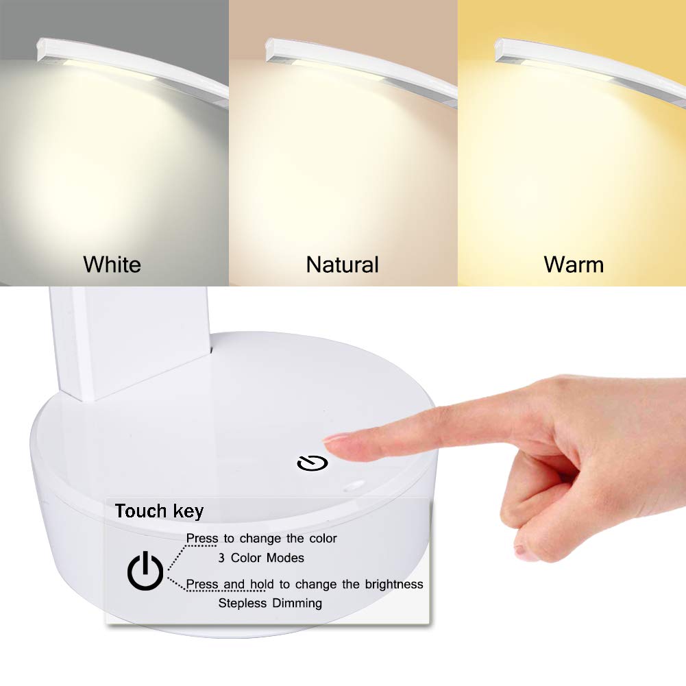 Lampe de Bureau et de Chevet à Led avec Stepless Variateur Tactile - Idéal pour Enfant Chevet - Portable et Rechargeable - Pliable à 180° - Autonomie de 8 Heures - 3 Types de Lumière
