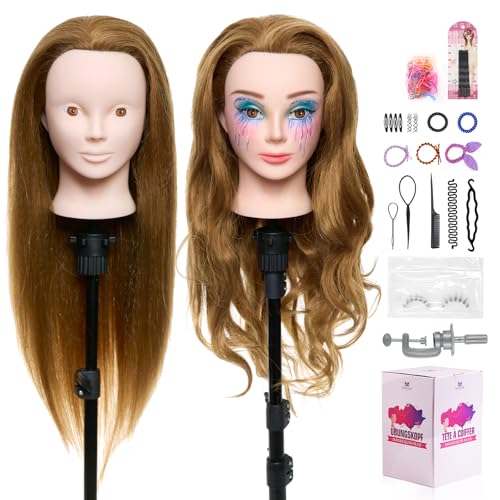 neverland beauty mannequin head with 80 real human hair 26 inch makeup training head for braiding styling amp cosmetology practice false eyelashes 27